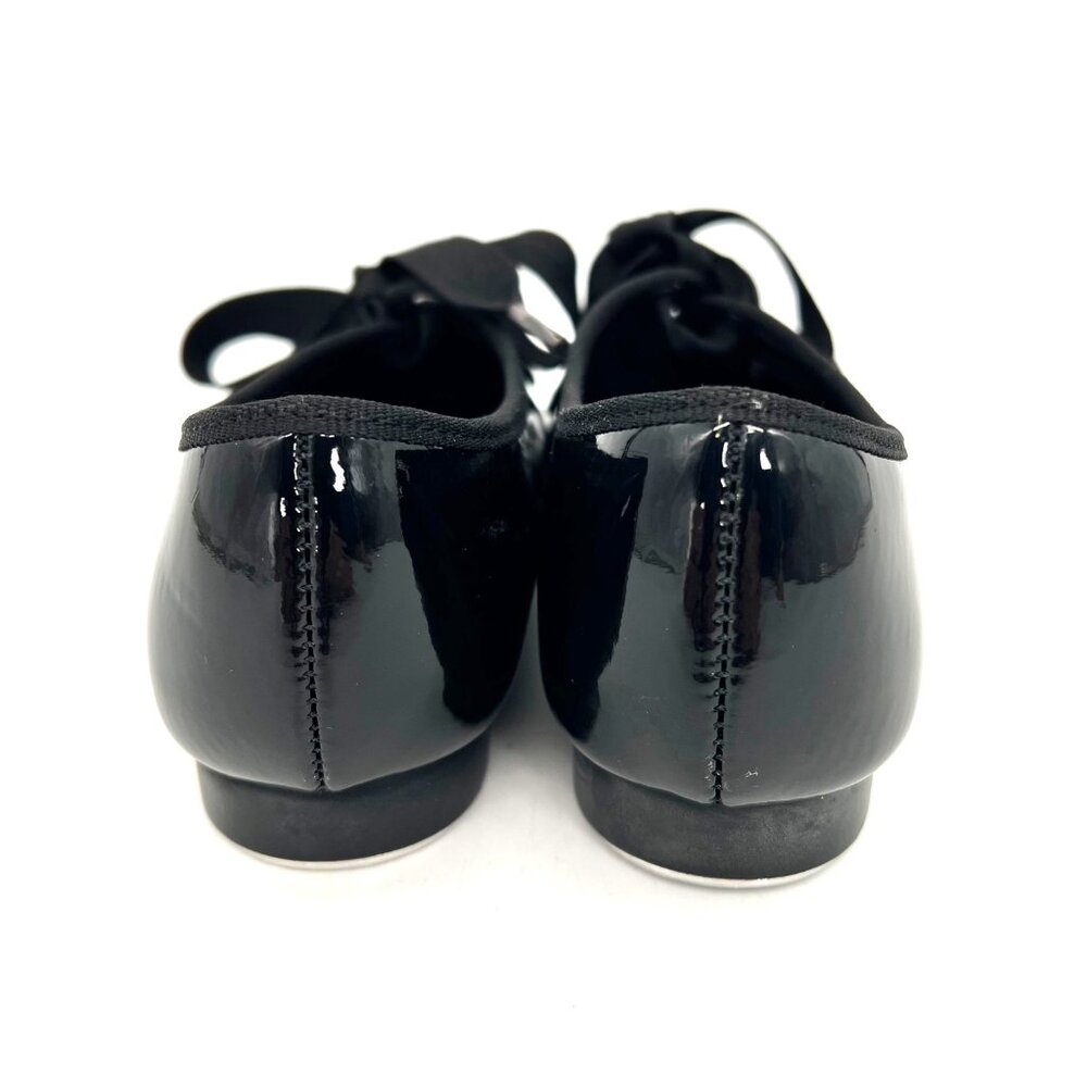 Dance Class Trimfoot Tap Shoes Girls Size 2 Black Patent Faux Leather Ribbon Tie - Picture 14 of 15